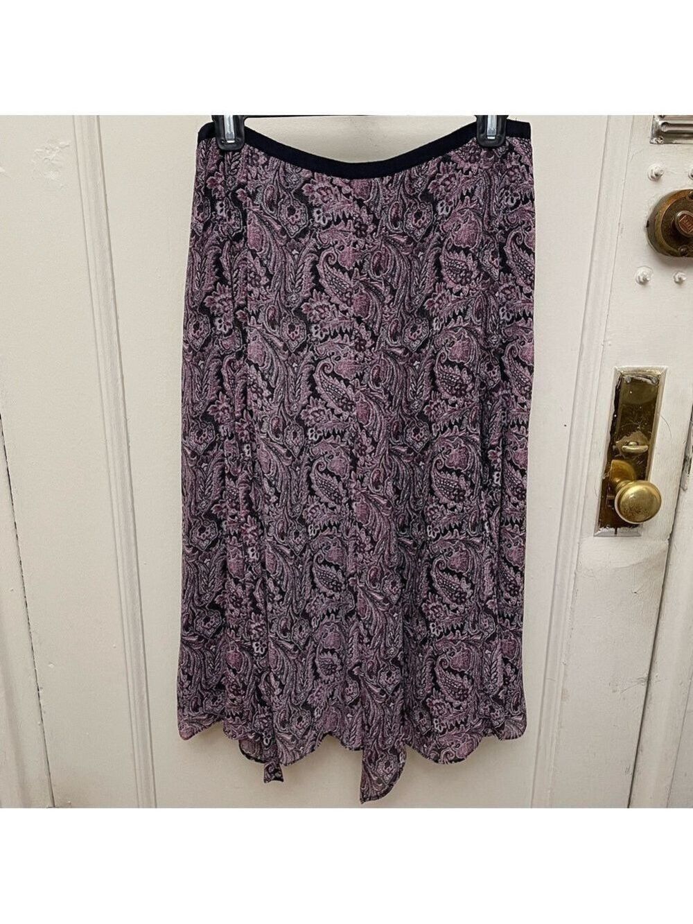 Vintage Y2K Liz Claiborne Maxi Skirt Paisley Purple Black Scarf Hem Flowing 8P - Picture 1 of 13